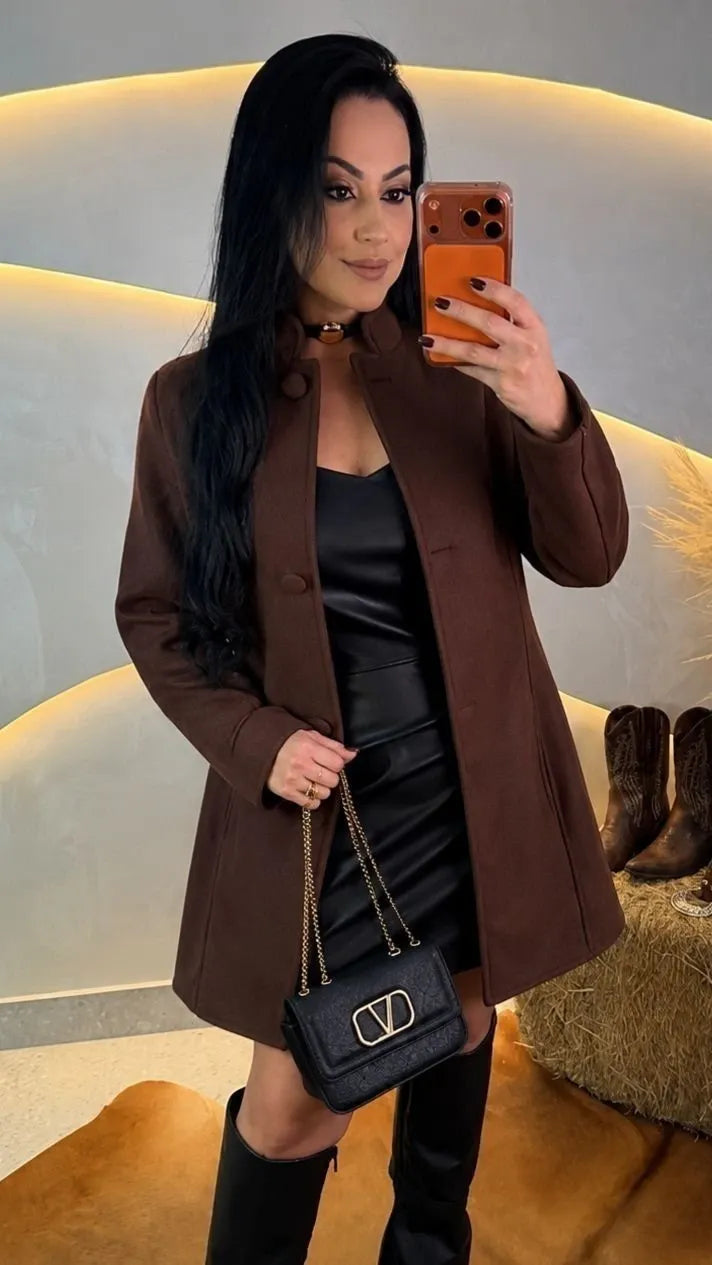 Casaco Manu em Lã Batida com Botões Encapados