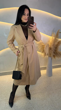 Trench Coat Mídi Nude com Faixa para Amarração