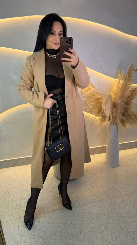 Trench Coat Mídi Nude com Faixa para Amarração