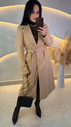 Trench Coat Mídi Nude com Faixa para Amarração