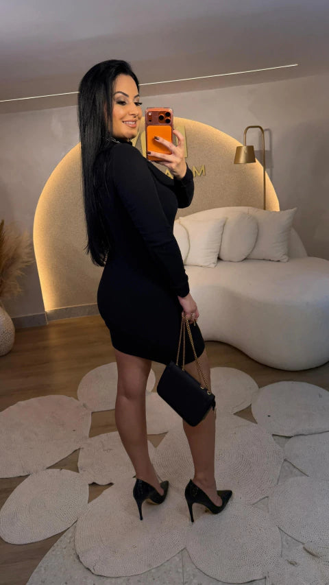 Vestido Canelado Manga Longa / Gola alta