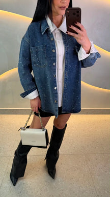 Jaqueta Jeans com Aplicação de Strass